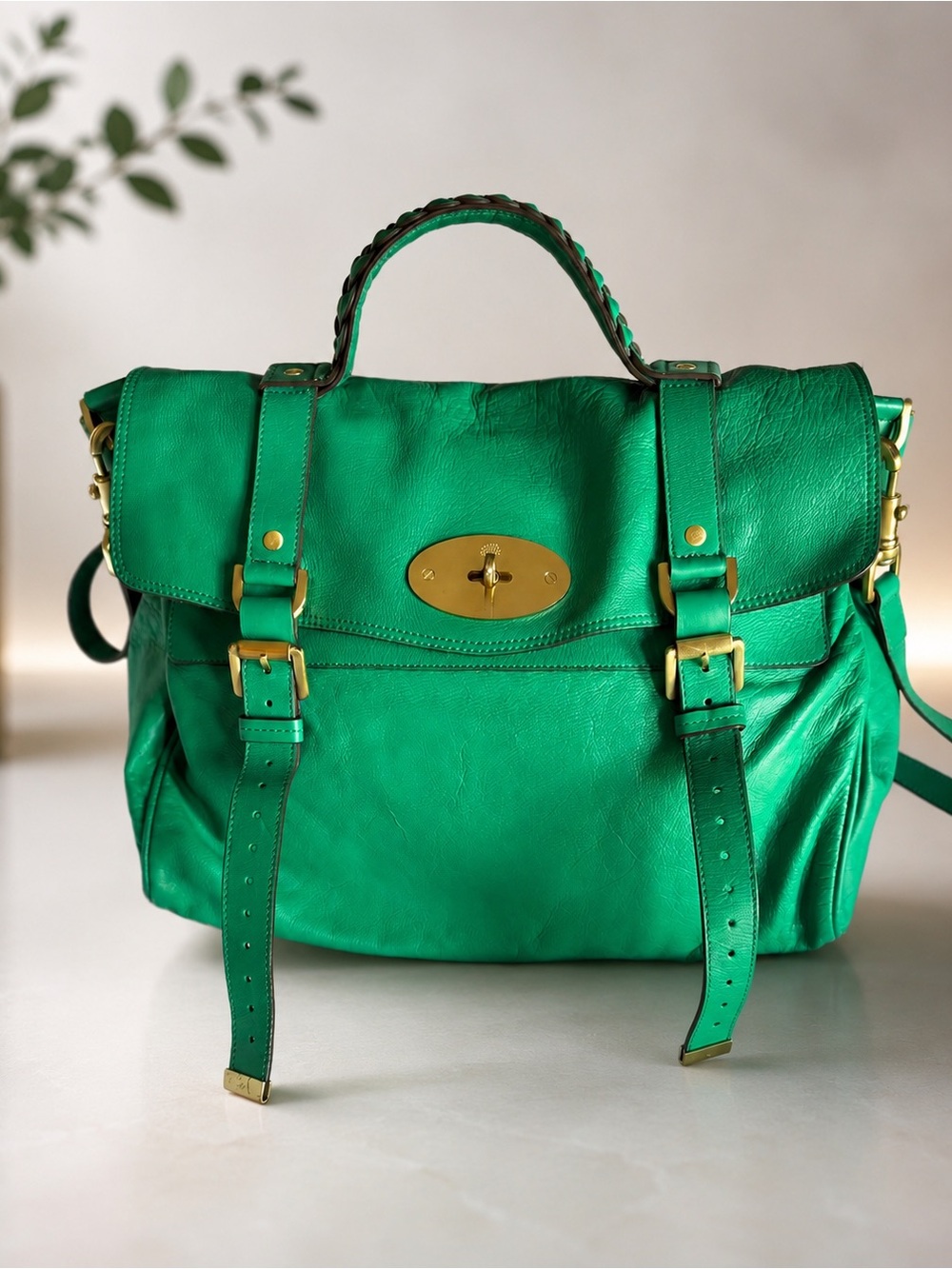 Rare! Authentic Mulberry Oversized Alexa Satchel in Kelly Green